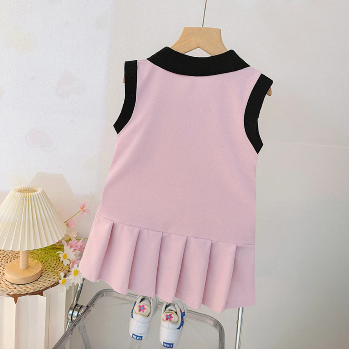 Girls Pink Bear Applique Sleeveless Drop Waist Dress Casual Dresses