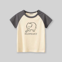 Boys Elephant Print Raglan Sleeves T-Shirt Tshirts Beige 1-2 Y 