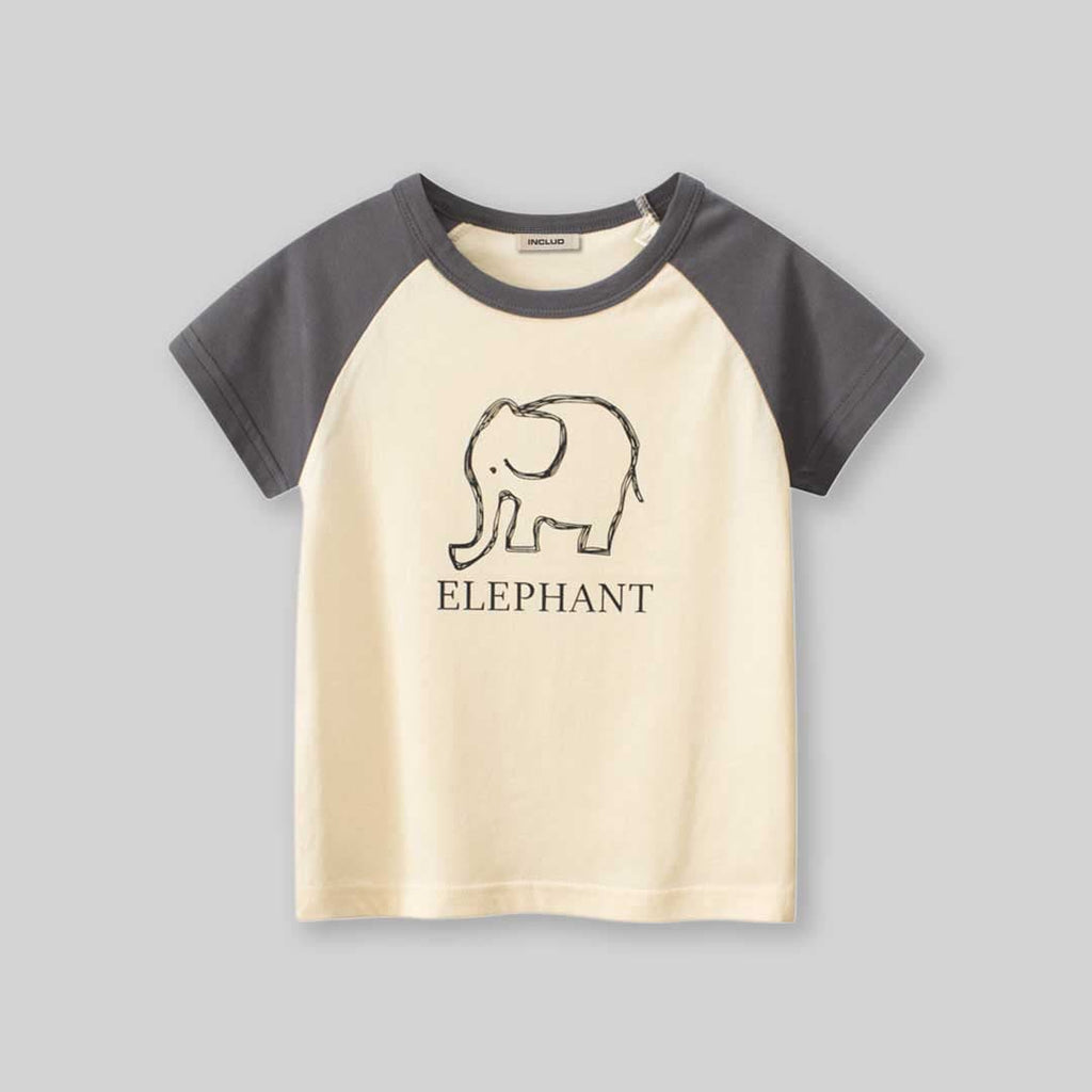 Boys Elephant Print Raglan Sleeves T-Shirt