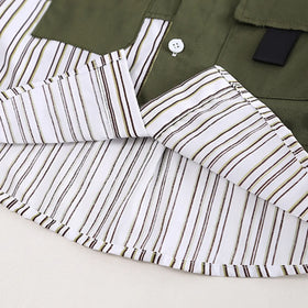 Boys Green Stripes Shirt With Denim Jogger Sets Sets