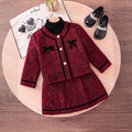 Girls Burgundy Checked Long Sleeve Jacket With Skirt Sets 2 pc. Sets burgundy 3-4 Y