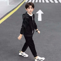 Boys Black Hooded Zipper Jacket With Jogger Co-ord Sets Sets