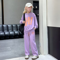 Girls Purple Hi Printed Winter Sweatshirt With Pants Set 2 pc. Sets