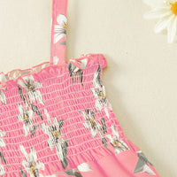 Girls Pink Floral Print Smocked Full Length Jumpsuit Jumpsuits