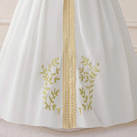 Girls White Embroidered Maxi Dress With Long Sleeves Casual Dresses