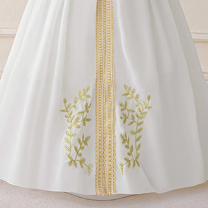 Girls White Embroidered Maxi Dress With Long Sleeves Casual Dresses