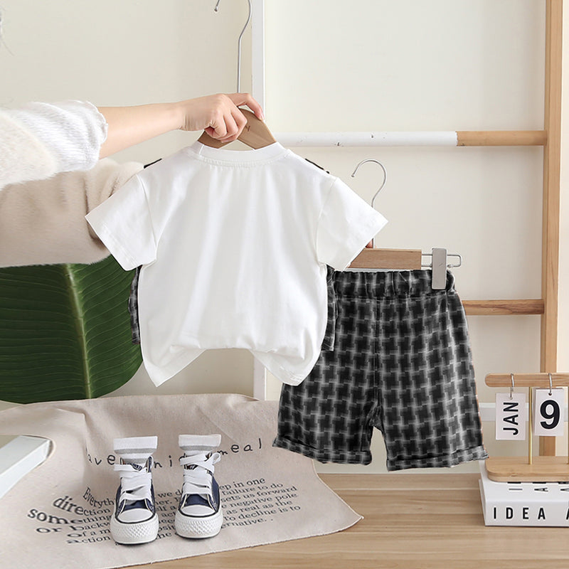 Boys Attached Waistcoat T-Shirt With Black Abstract Printed Shorts Set 2 pc. Sets