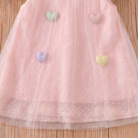 Girls Pink Heart Applique Flutter Sleeve A-Line Dress Casual Dresses