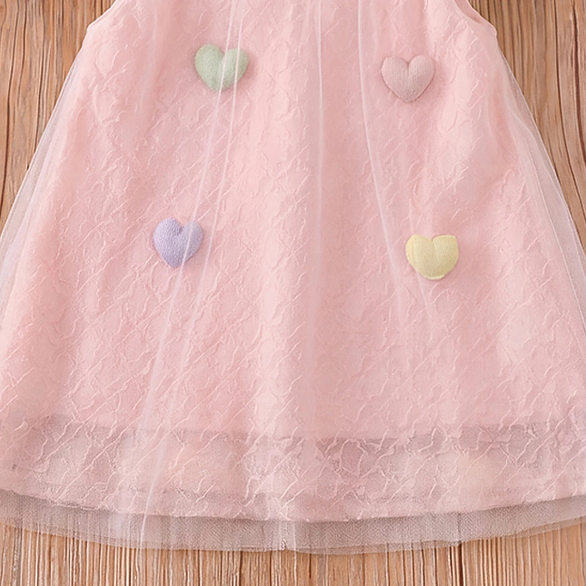 Girls Pink Heart Applique Flutter Sleeve A-Line Dress Casual Dresses