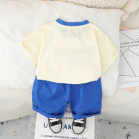 Boys Graphic Printed Pouch Pocket T-Shirt With Blue Shorts Set 2 pc. Sets