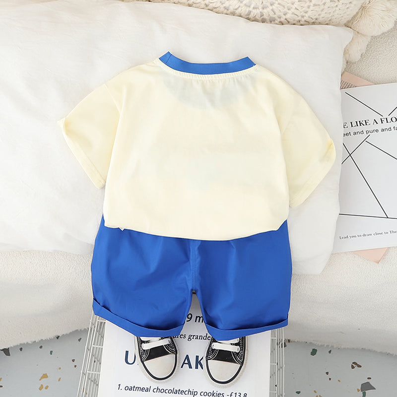 Boys Graphic Printed Pouch Pocket T-Shirt With Blue Shorts Set 2 pc. Sets
