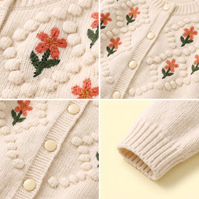 Girls Cream Floral Long Sleeve Cardigan Sweaters & Cardigans