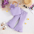 Girls Purple Textured One Shoulder Top With Flared Hem Pants Set 2 pc. Sets Purple 2-3 Y