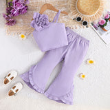 Girls Purple Textured One Shoulder Top With Flared Hem Pants Set