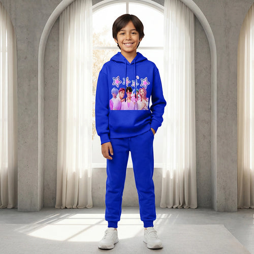 Boys Dark Blue K-Pop Star Graphics Hoodie With Jogger Co-ord Sets Sets Dark Blue 1-2 Y