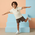 Boys Cream Short Sleeves Polo T-Shirt With Checked Shorts Set Sets Cream 1-2 Y
