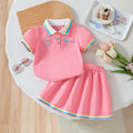 Girls Pink Heart Embroidered Polo T-Shirt With Skirt Sets 2 pc. Sets Pink 2-3 Y