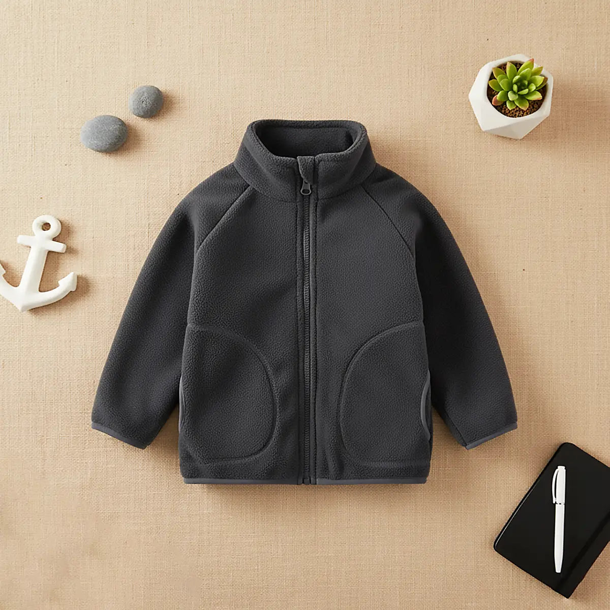 Boys Dark Grey Fleece Zip-up Jacket Coats & Jackets Dark Grey 1-2 Y
