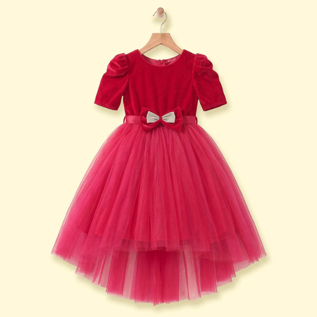 Girls Pink Solid Short Sleeve High-Low Party Dress Party Dresses Pink 1-2 Y
