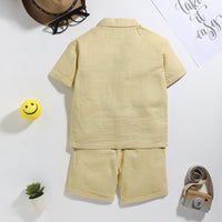 Boys Yellow Smiley Applique Short Sleeve Shirt With Shorts Sets 2 pc. Sets