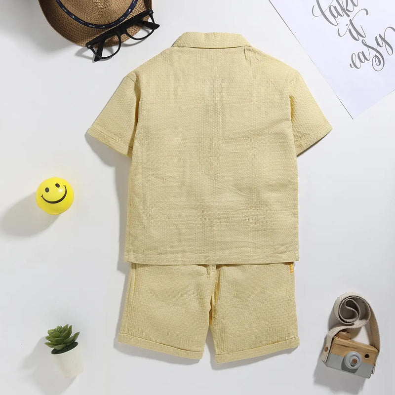Boys Yellow Smiley Applique Short Sleeve Shirt With Shorts Sets 2 pc. Sets