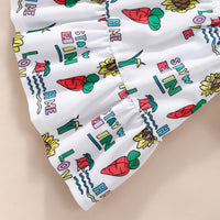 Girls White Printed Short Sleeve Shirt With Skirt Set 2 pc. Sets