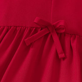 Girls Red Solid Summer Tiered Dress With Bow Details Casual Dresses