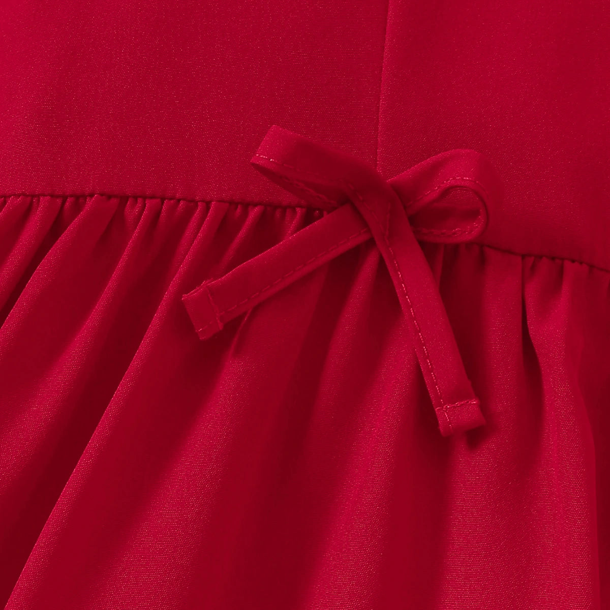 Girls Red Solid Summer Tiered Dress With Bow Details Casual Dresses