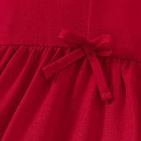 Girls Red Solid Summer Tiered Dress With Bow Details Casual Dresses