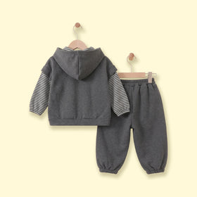 Boys Dark Grey Fleece Hooded Sweatshirt & Jogger Co-ord Sets Sets