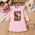 Girls Pink Graphics Printed Long Sleeves A-line Dress Casual Dresses Pink 3-4 Y