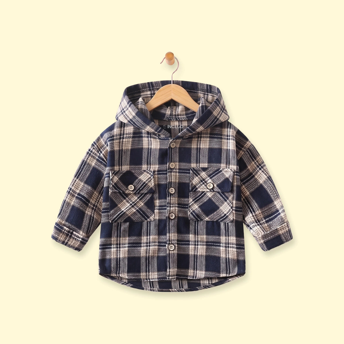 Boys Navy Blue Checked Long Sleeve Hooded Shirt Shirts Navy Blue 1-2 Y