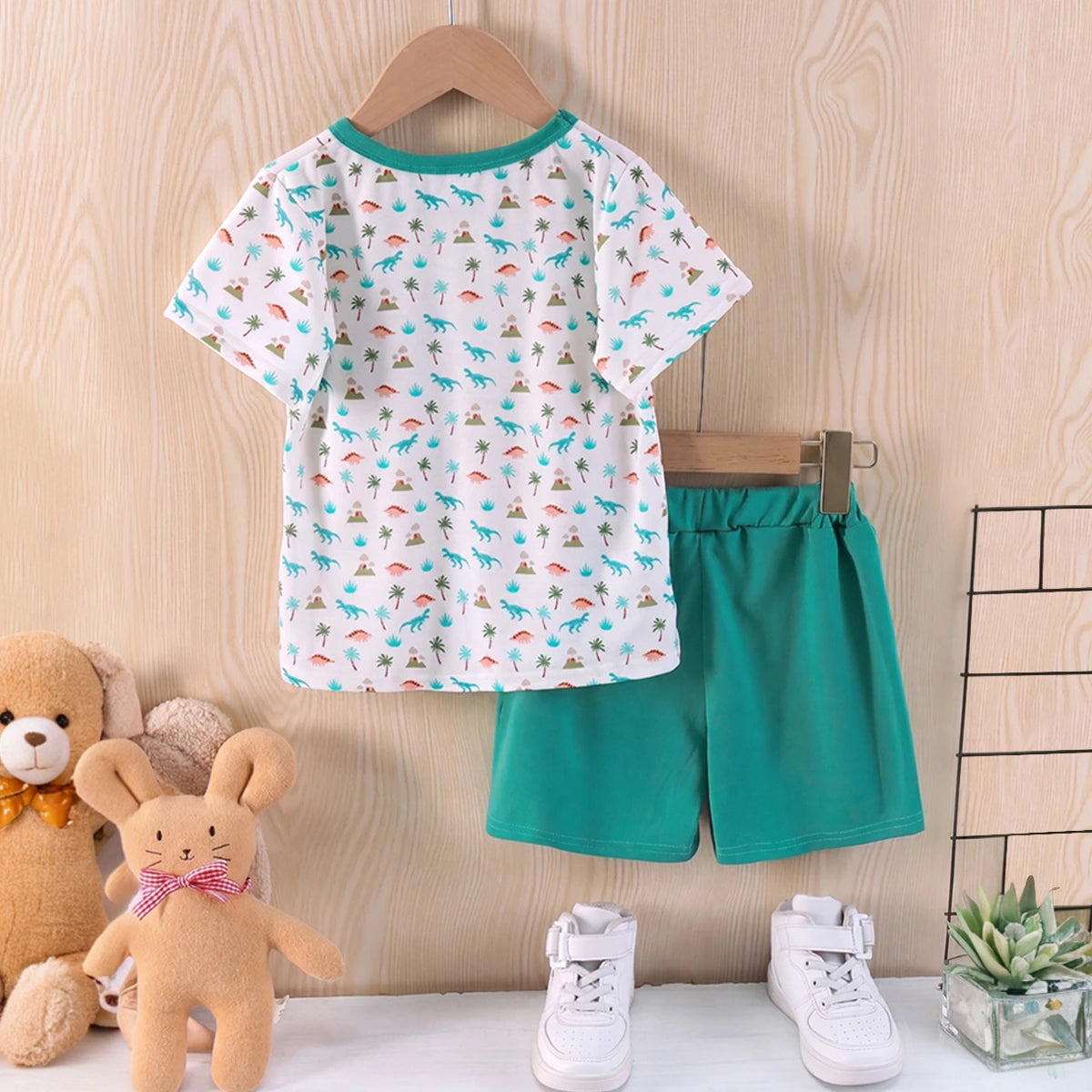 Boys Green Palm Print Short Sleeve T-Shirt With Shorts Sets 2 pc. Sets