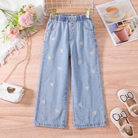 Girls Light Blue Floral Embroidered Relaxed Fit Denim Jeans Pants Light Blue 2-3 Y