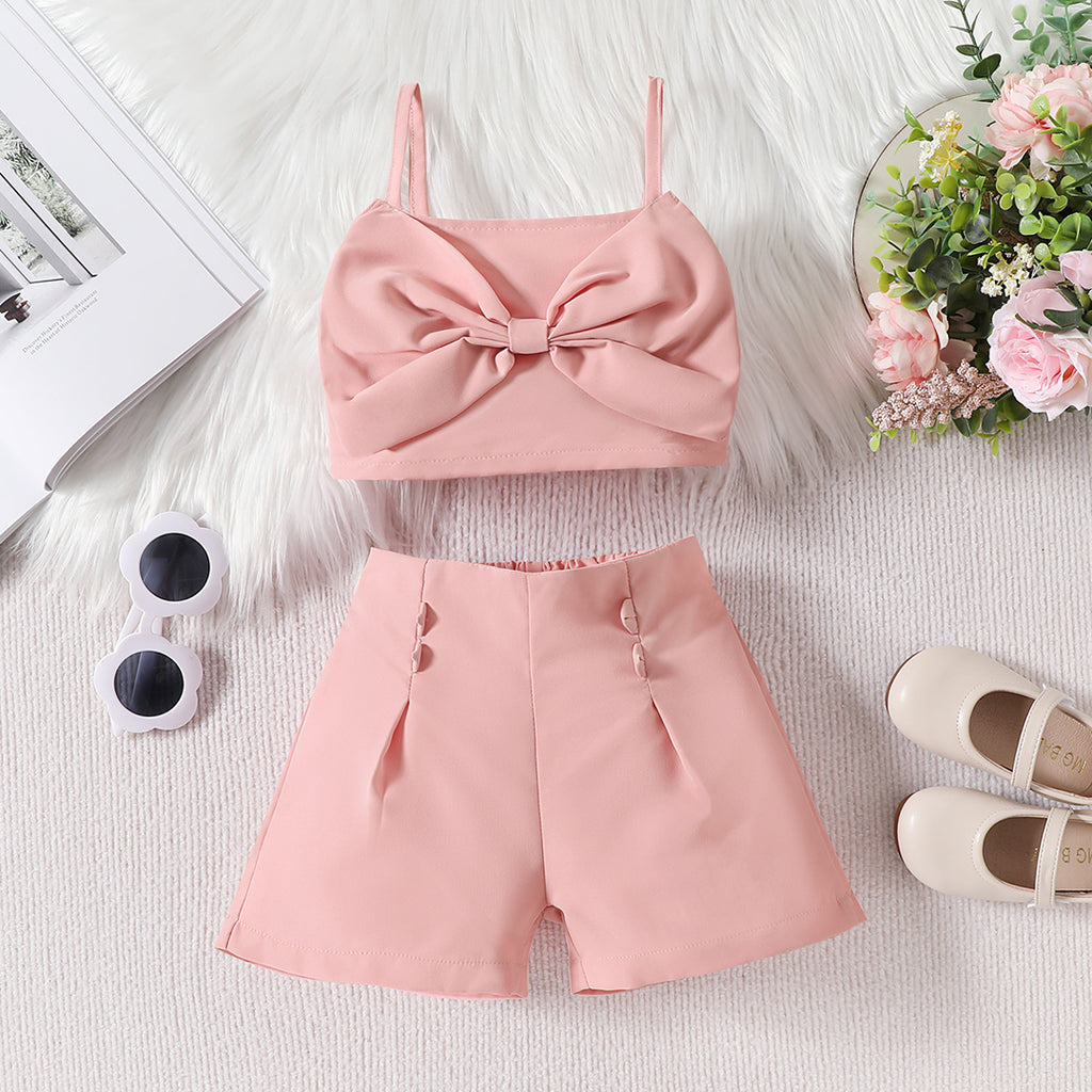 Girls Stylish Bow Crop Top With Shorts Set