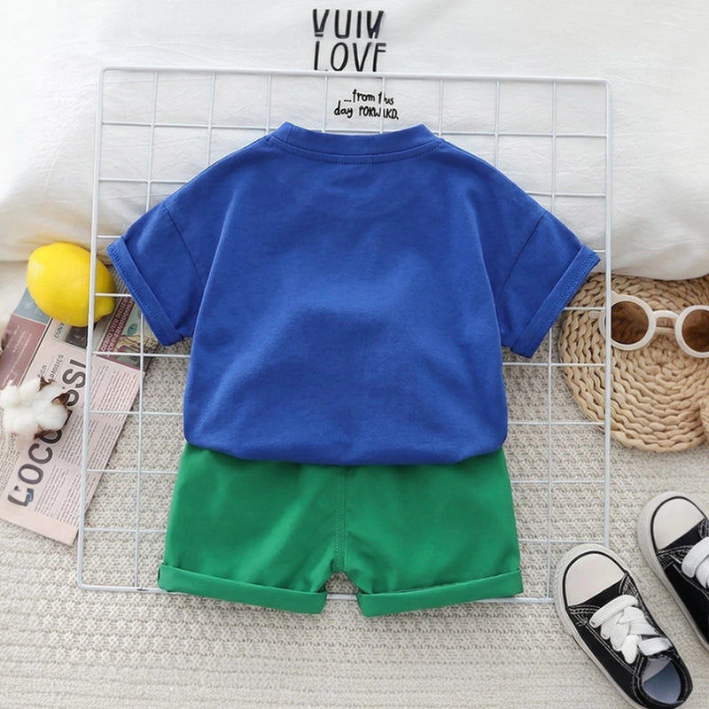 Boys Blue Bear Printed Short Sleeve T-Shirt With Shorts Sets 2 pc. Sets