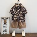 Boys Black Floral Print Button-Down Shirt With Shorts Set Sets Black 1-2 Y