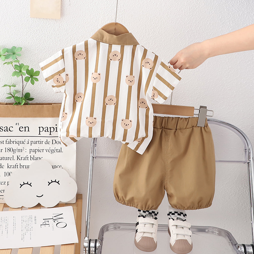 Boys Brown Striped Short Sleeves Shirt With Shorts Set 2 pc. Sets