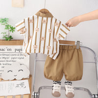 Boys Brown Striped Short Sleeves Shirt With Shorts Set 2 pc. Sets