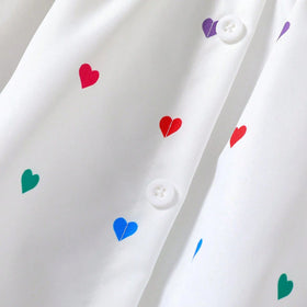 Girls White Heart Printed Sleeveless A-Line Dress Casual Dresses