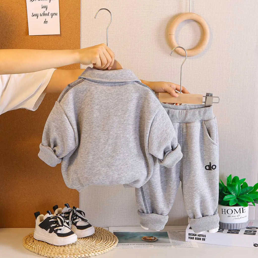 Boys Grey Polo Sweatshirt With Jogger Co-ord Sets Sets