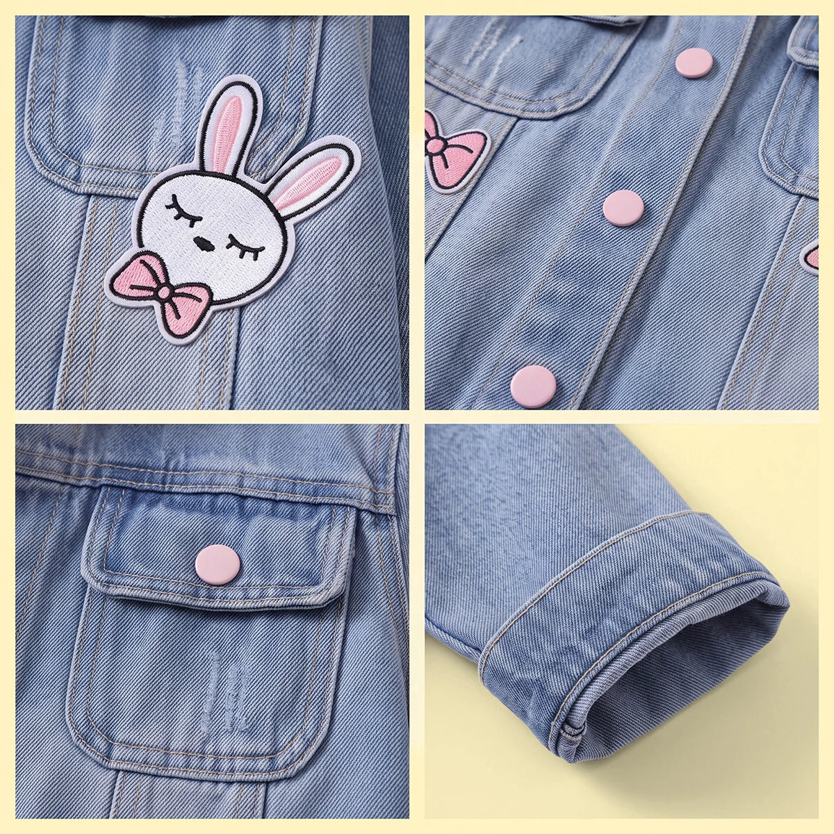 Girls Blue Applique Long Sleeve Denim Jacket Coats & Jackets