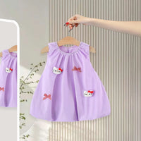 Girls Purple Cat Applique Balloon Dress Casual Dresses Purple 1-2 Y