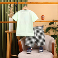 Boys Light Green Cartoon Graphics Short Sleeve T-Shirt With Elasticated Shorts Sets Sets