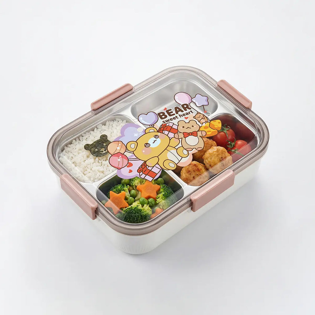 Kids White 3-Compartment Stainless Steel Lunch Box Trending Accessories White Onesize