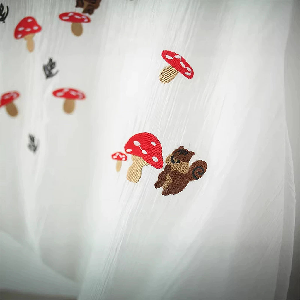 Girls White Mushroom Embroidered A-Line Dress Casual Dresses