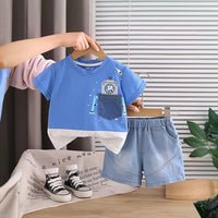 Boys Blue Graphics T-Shirt With Denim Shorts Set Sets Blue 1-2 Y
