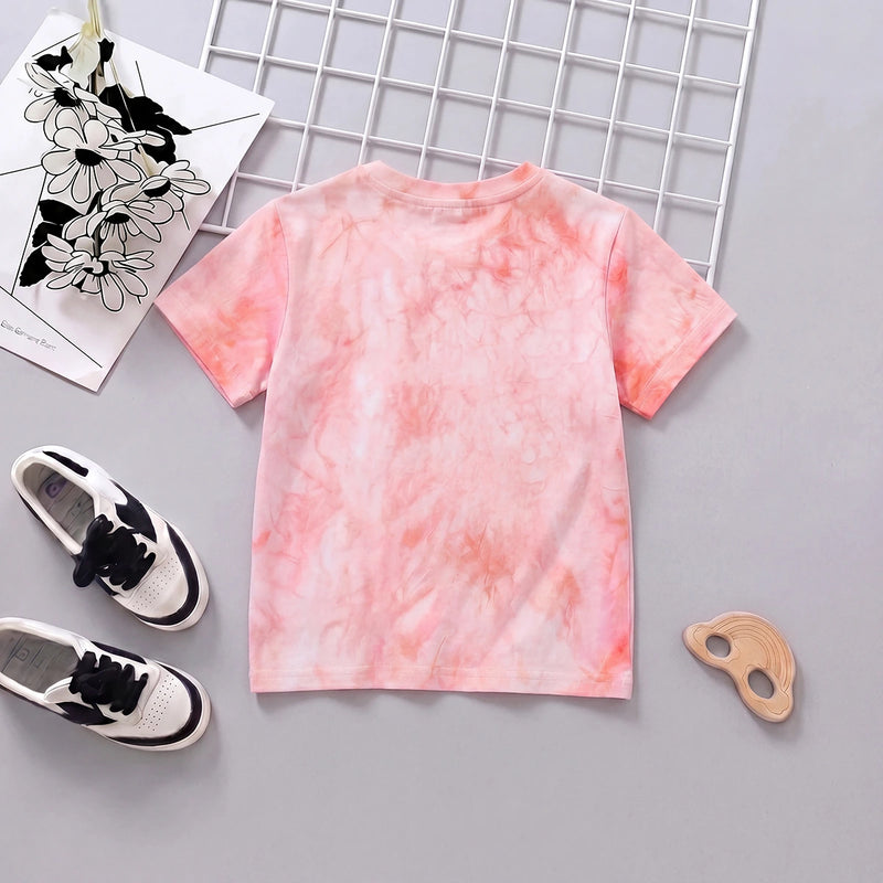 Boys Pink Short Sleeve Tie & Dye Graphic T-Shirt Tshirts