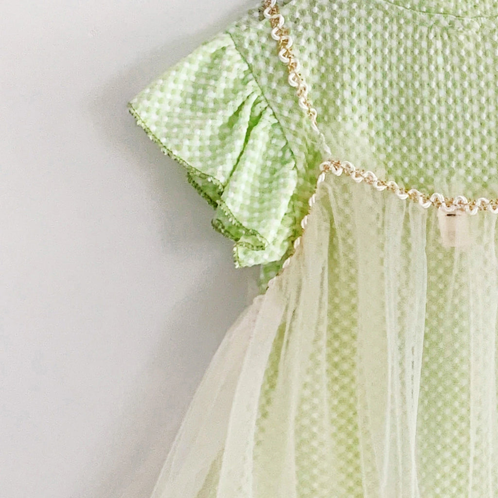 Girls Green Self Design T-Shirt Dress & Overlay Tulle Pinafore Dress Casual Dresses