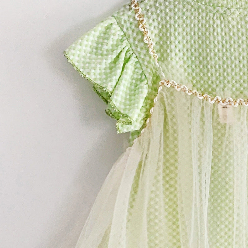 Girls Green Self Design T-Shirt Dress & Overlay Tulle Pinafore Dress Casual Dresses